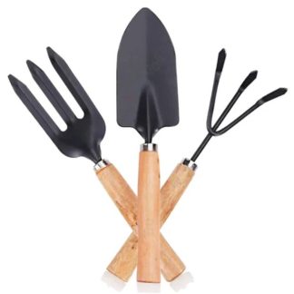Lot de 3 Outils Acier & Bois (transplantoir + griffe + fourche)