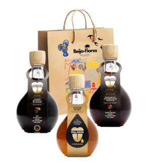Coffret gourmand 5 Vinagre Beija flores sur fond blanc